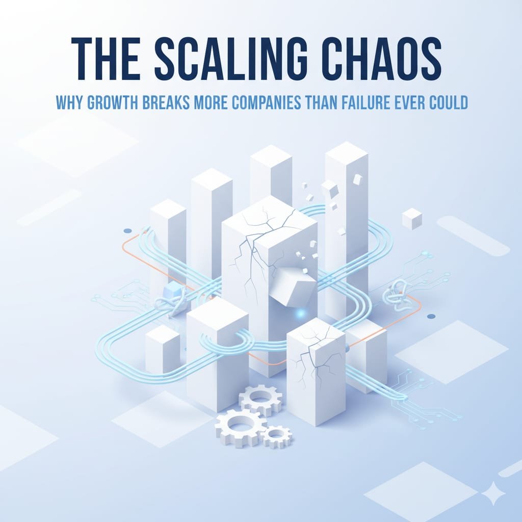 The Scaling Chaos showing white blocks of a company scaling unevenly
