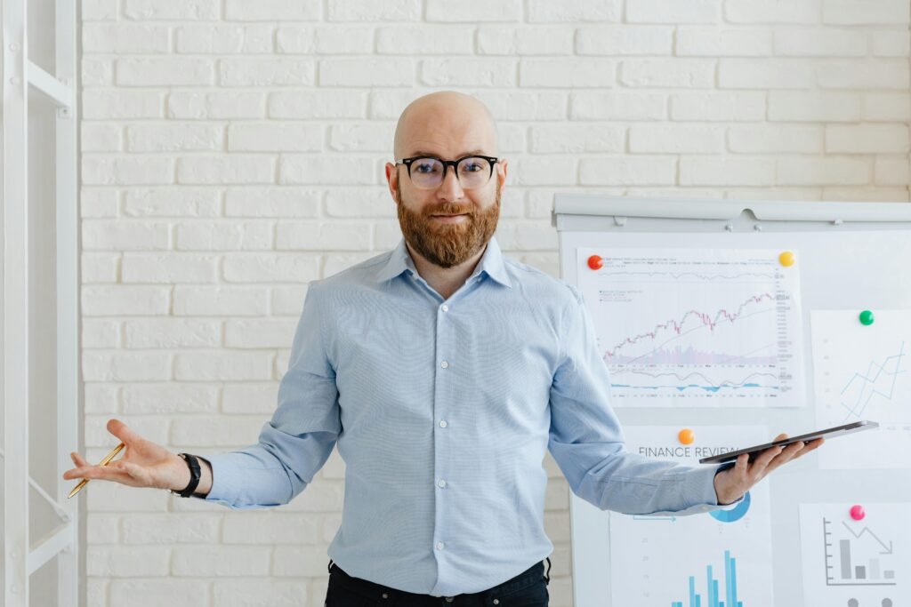 Growth strategy consulting expert presenting performance metrics and insights