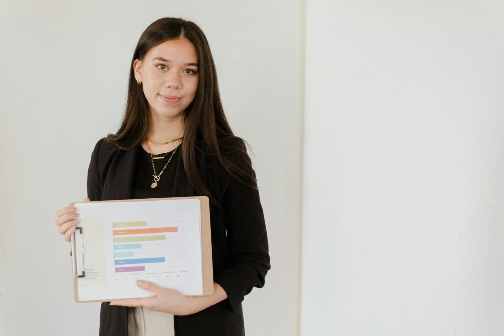 Consultant presenting performance metrics as part of growth strategy consulting