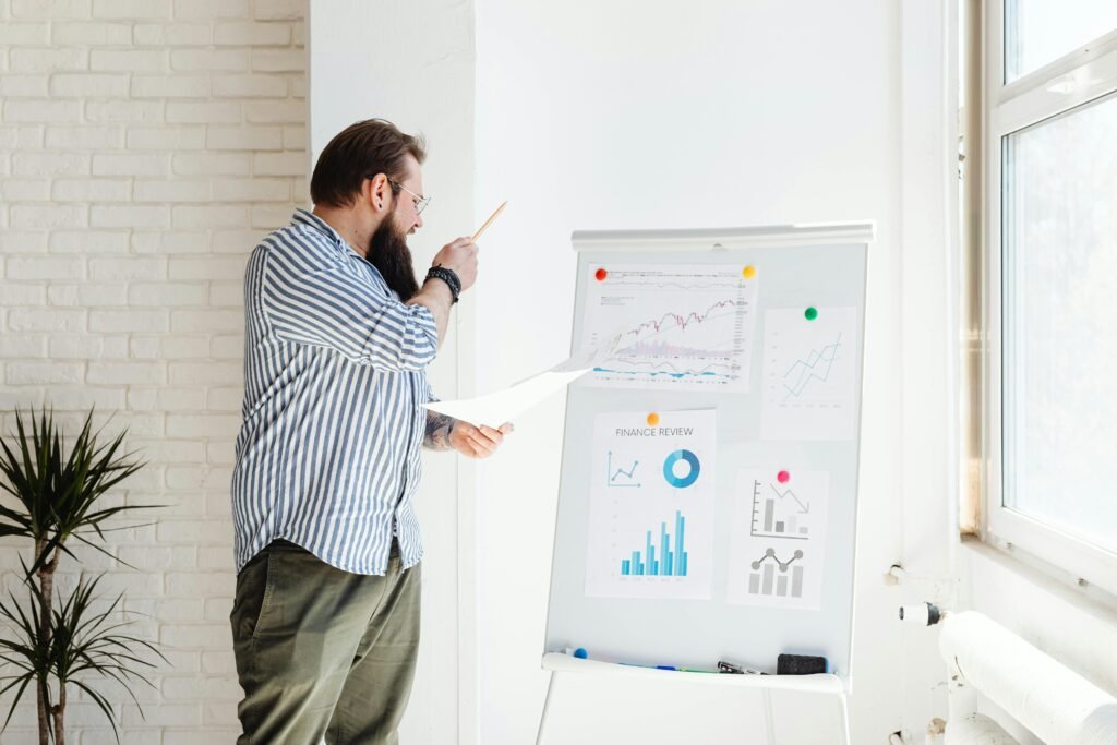 Growth strategy consulting presentation explaining performance metrics and trends