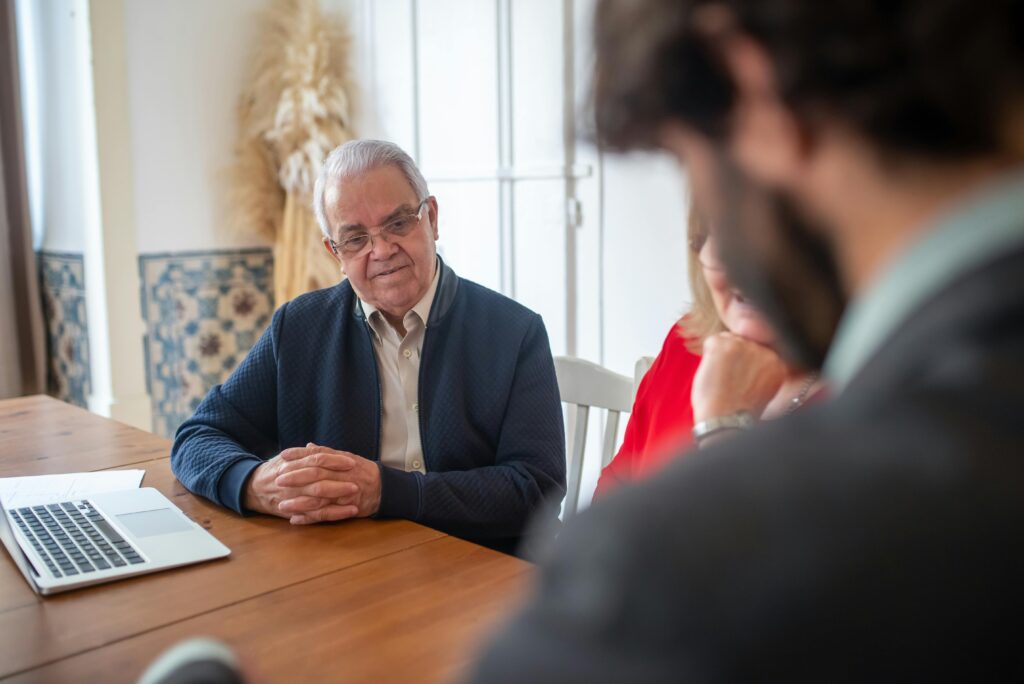 Business team discussing strategy during a professional meeting in an office setting